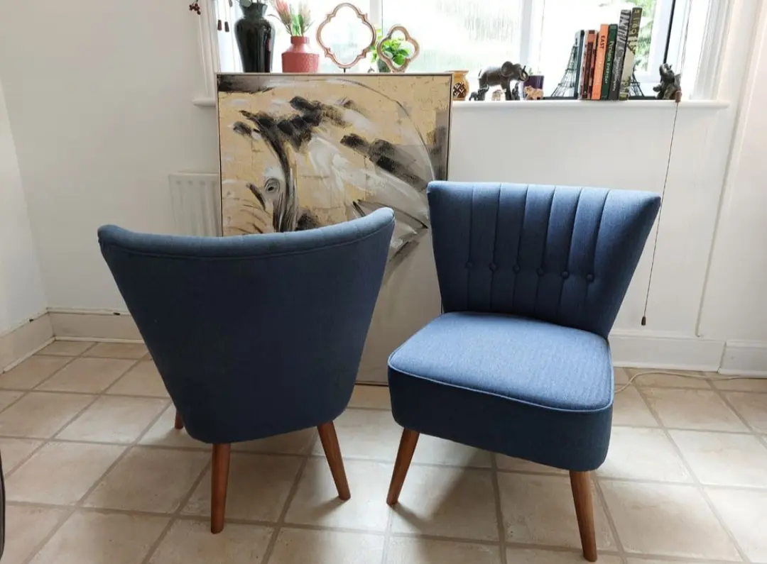 Pair of Dunelm Blue Herringbone Accent Chairs