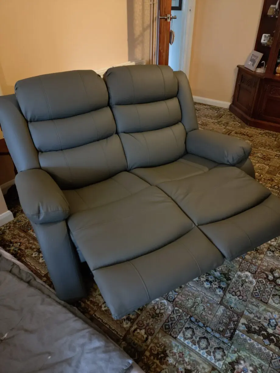 Suite World Leather 3 & 2 seater recliner sofas plus 2 storage footstools