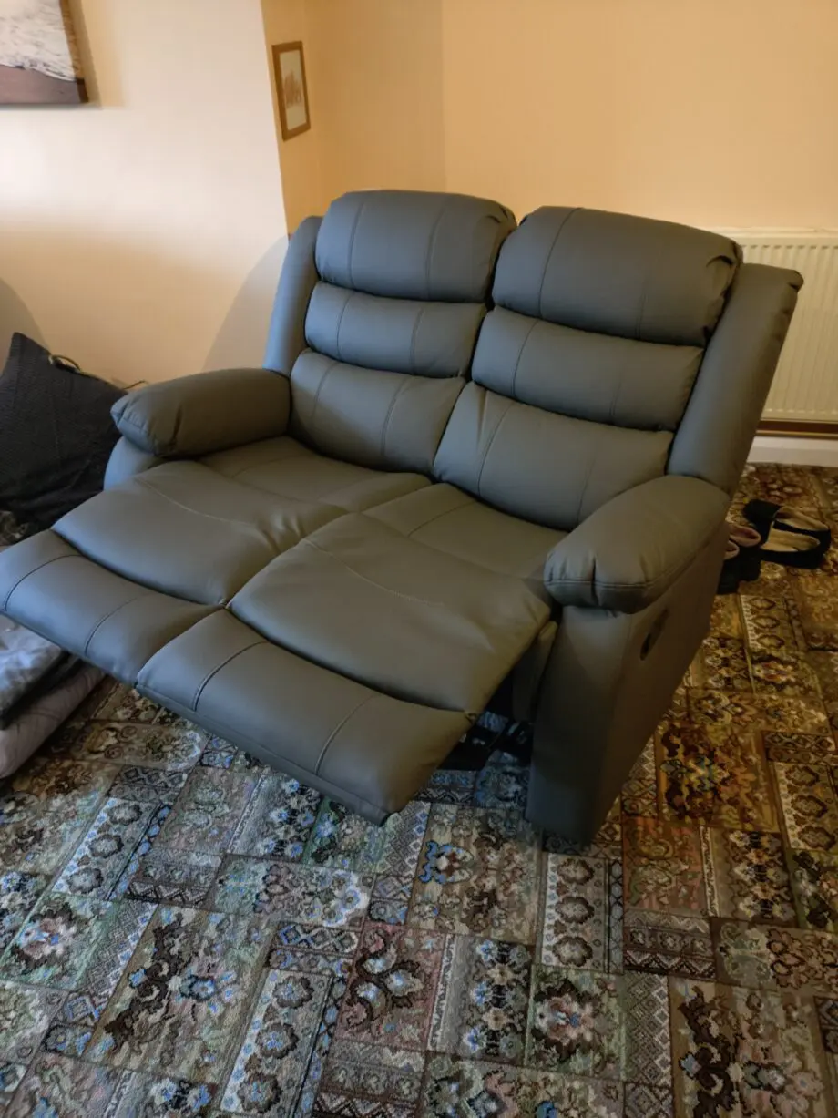 Suite World Leather 3 & 2 seater recliner sofas plus 2 storage footstools
