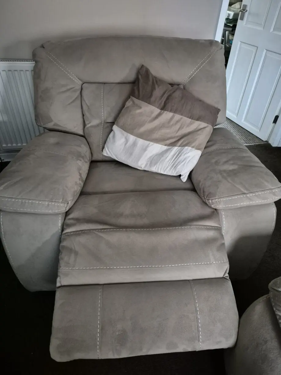 Reclining sofa and chair with storage foot stool