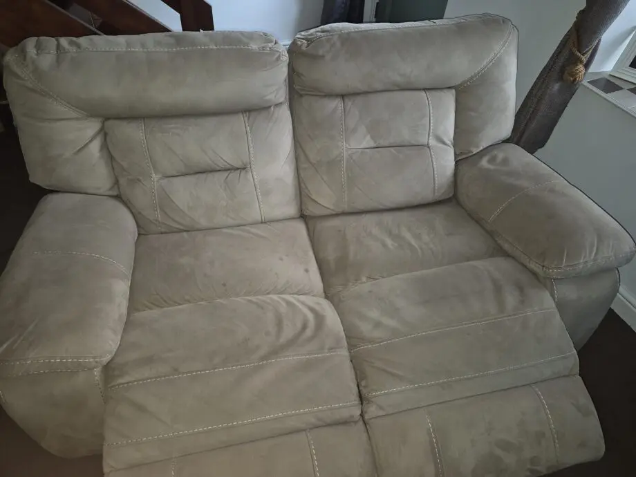 Reclining sofa and chair with storage foot stool