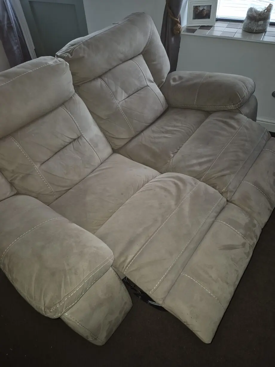 Reclining sofa and chair with storage foot stool