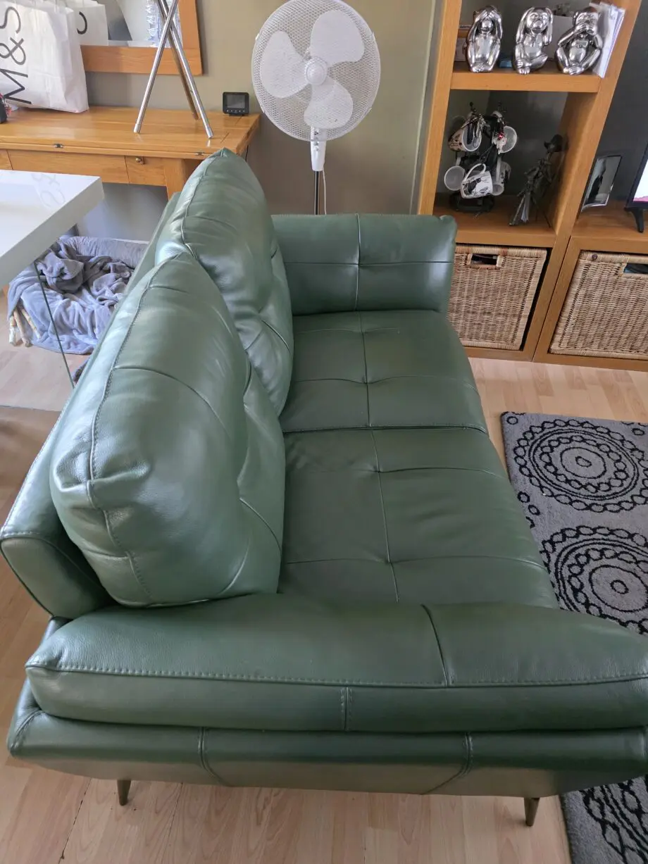 DFS Green leather 3 and 2 seater sofas.