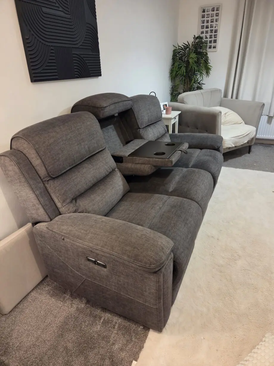Dfs lawson 3 seater power recliner and table.