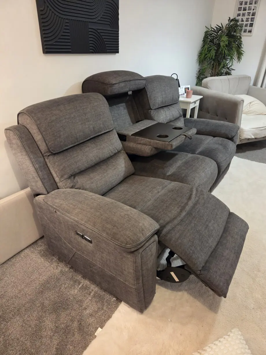 Dfs lawson 3 seater power recliner and table.