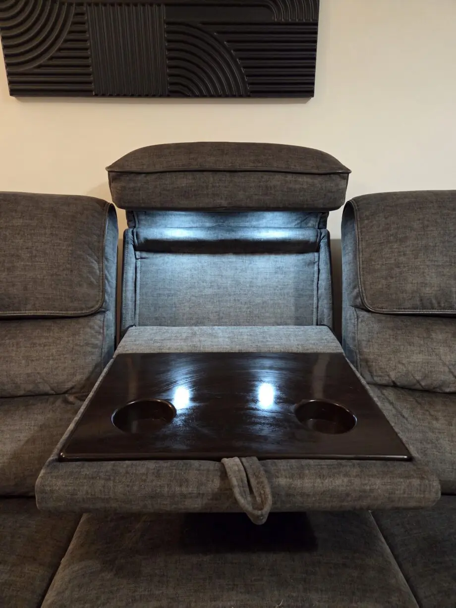 Dfs lawson 3 seater power recliner and table.