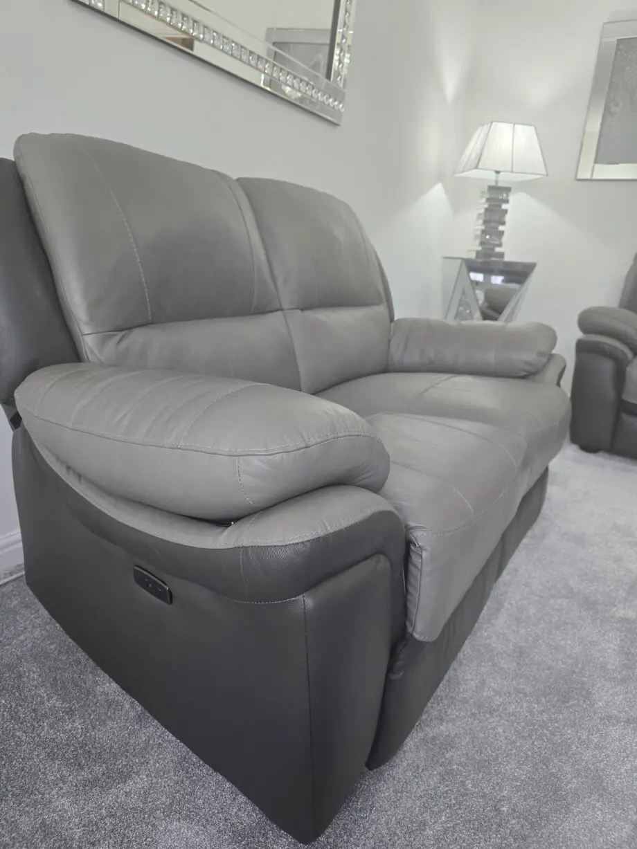 SCS two tone grey 2 seater recliner and Static chair