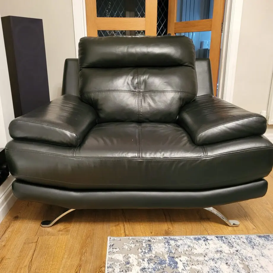 DFS black leather 3 seater sofa and matching chair