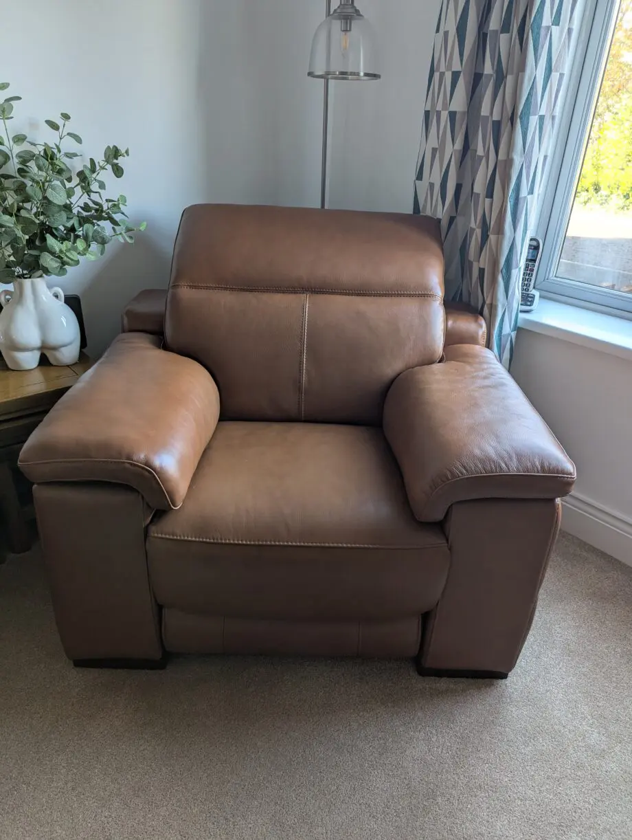 Laurence power recliner with power headrest in Metz cognac leather
