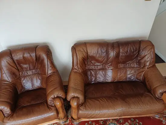 Brown leather sofa set