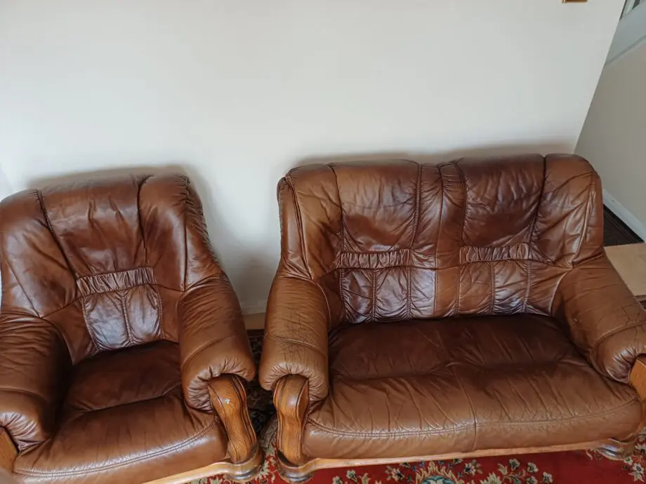Brown leather sofa set