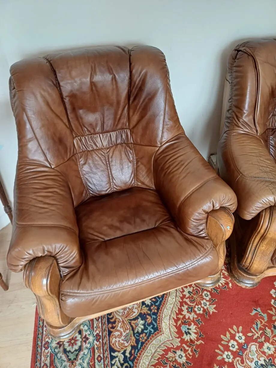 Brown leather sofa set