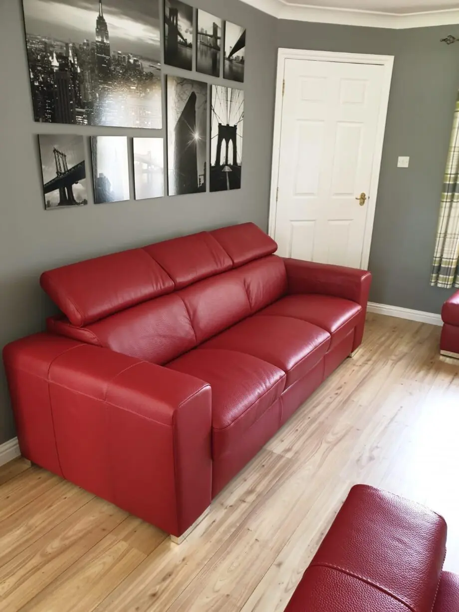 DFS Large Red Leather Sofa Bed