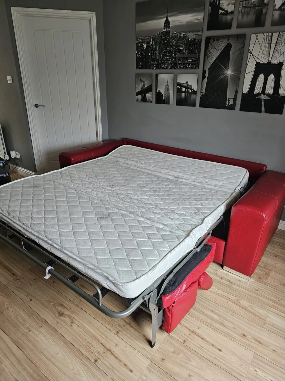 DFS Large Red Leather Sofa Bed