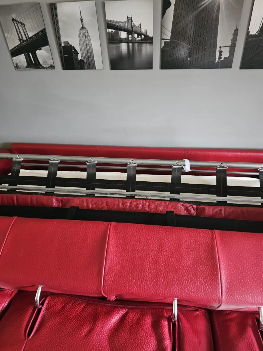 DFS Large Red Leather Sofa Bed