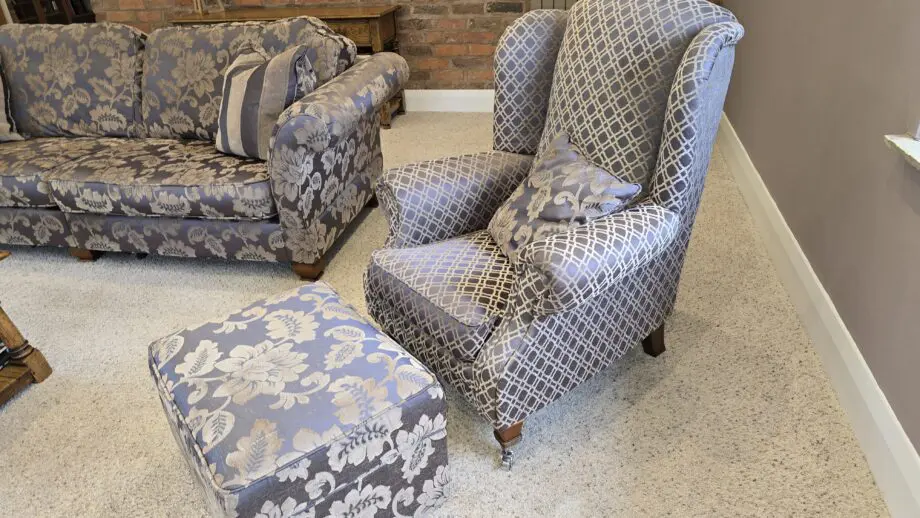 Sofa set with chair and footstool