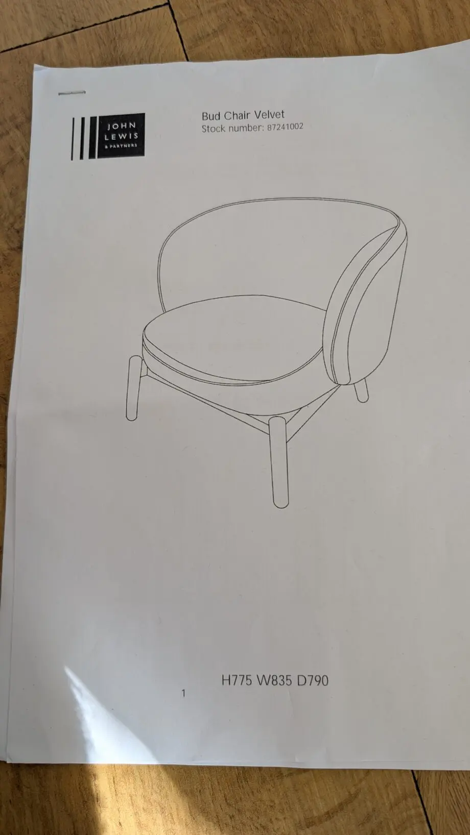 John Lewis Mulberry Bud Velvet Chair