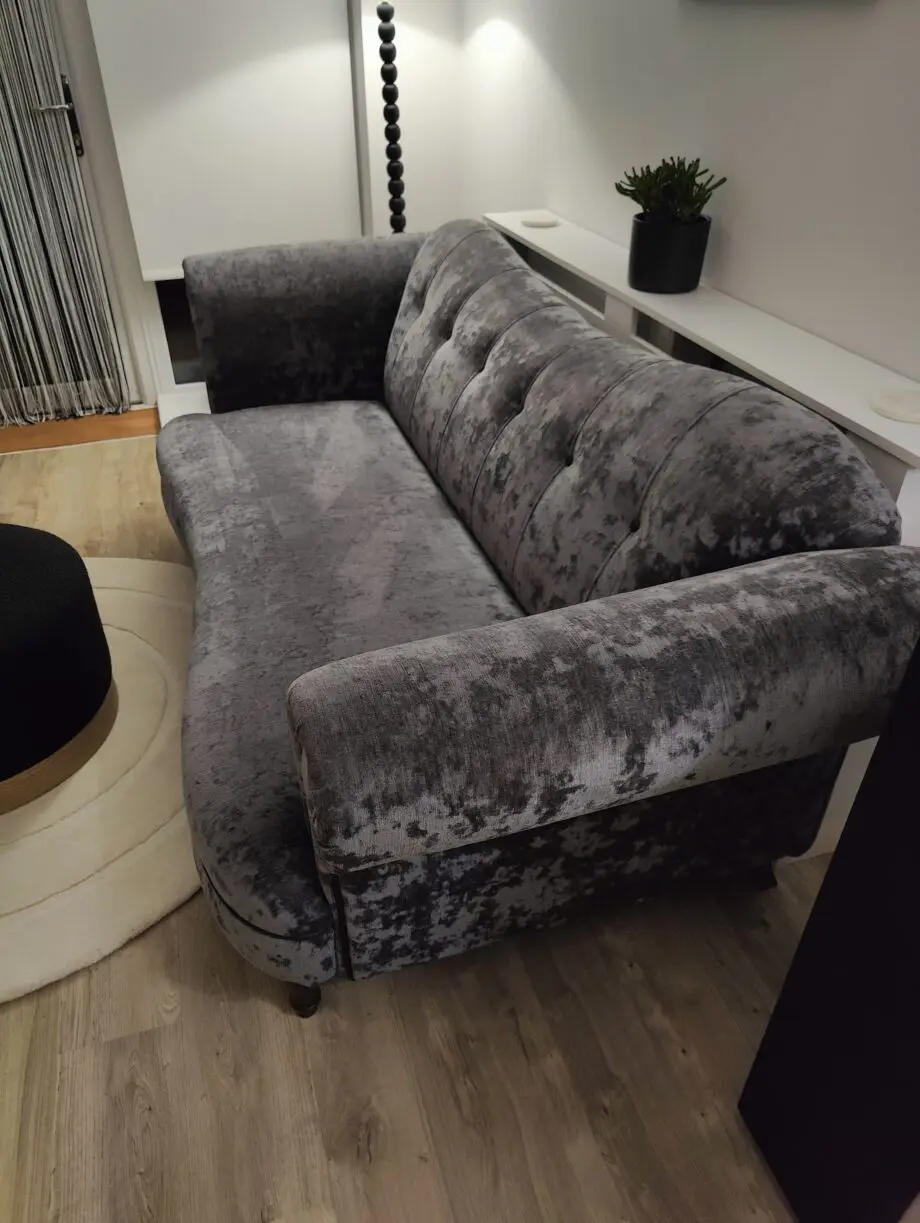 Dark grey crushed velvet sofa
