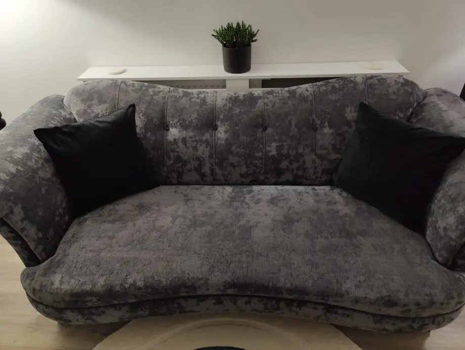 Dark grey crushed velvet sofa