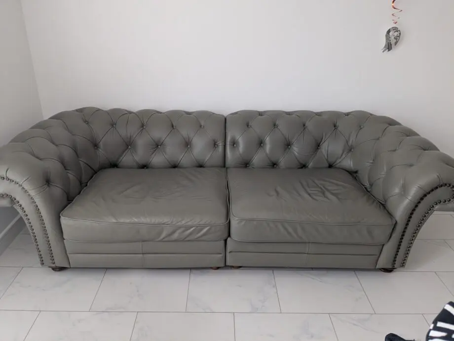 DFS leather Chesterfield sofa and armchair