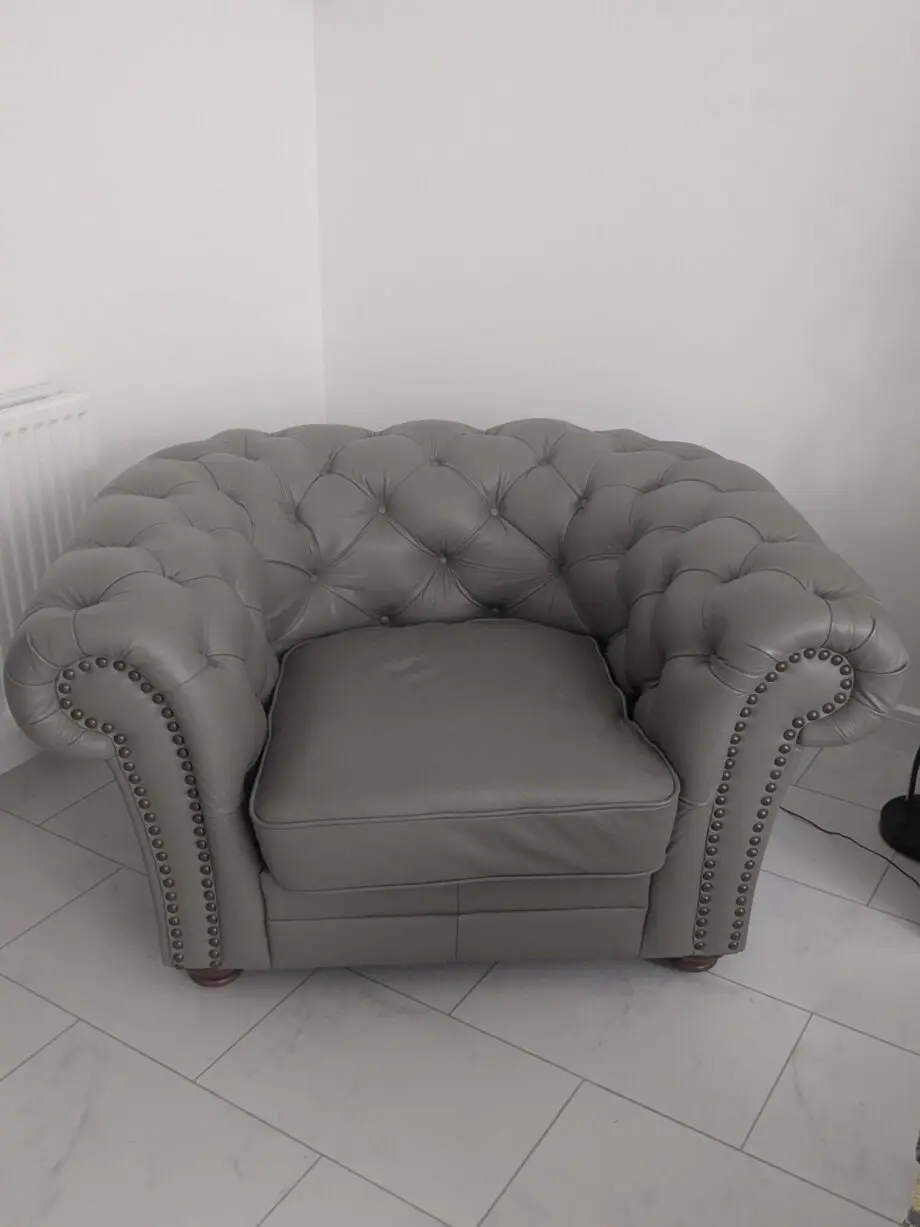 DFS leather Chesterfield sofa and armchair