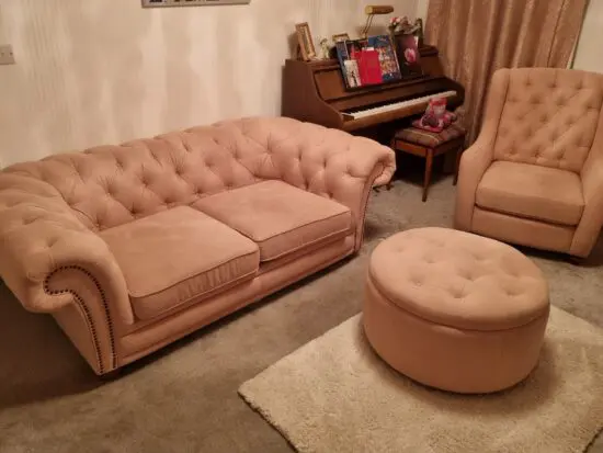 Sofology Chesterfield Design Blush Sofa, Chair & Footstool Set