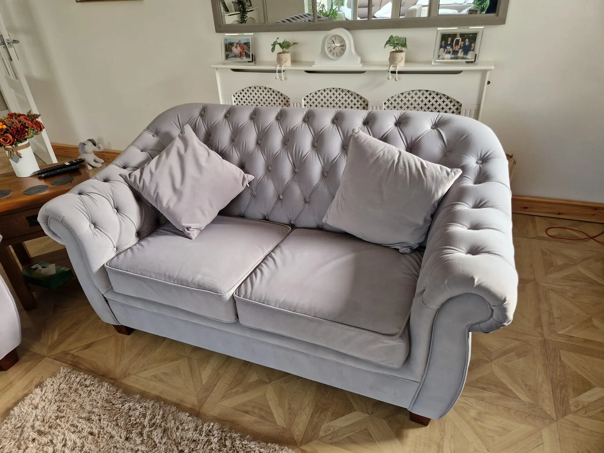 Chesterfield Light Grey Velvet 2 Seater and 3 Seater Sofa