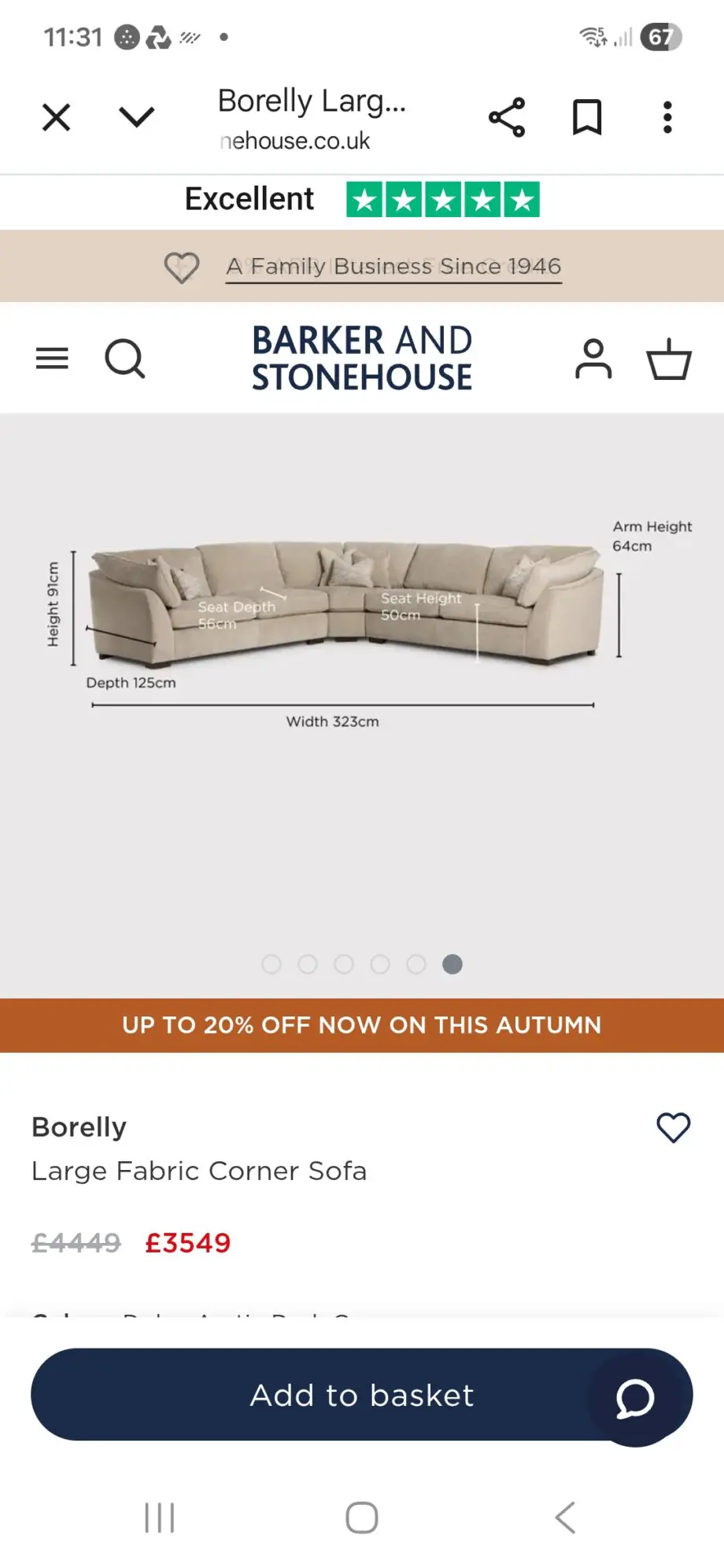 Barker and Stonehouse large Borelly Corner Sofa