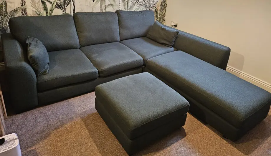 Calix Left Hand Facing 3 Piece Swivel Sofa Bed Chaise. Colour: Forest Green