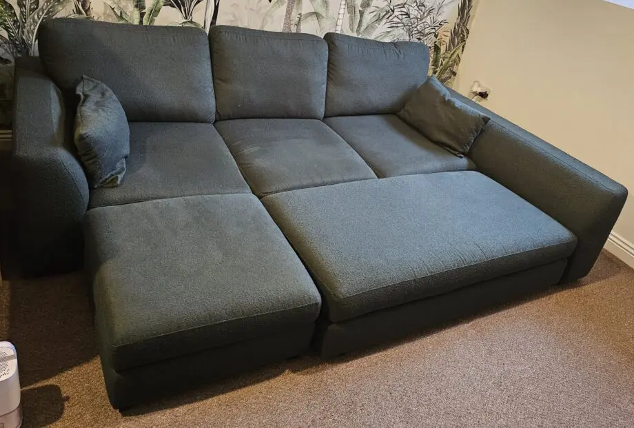 Calix Left Hand Facing 3 Piece Swivel Sofa Bed Chaise. Colour: Forest Green