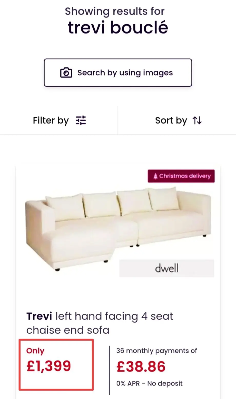 DFS Trevi Left Hand Facing 4 Seat Chaise End Sofa - Bouclé Fabric