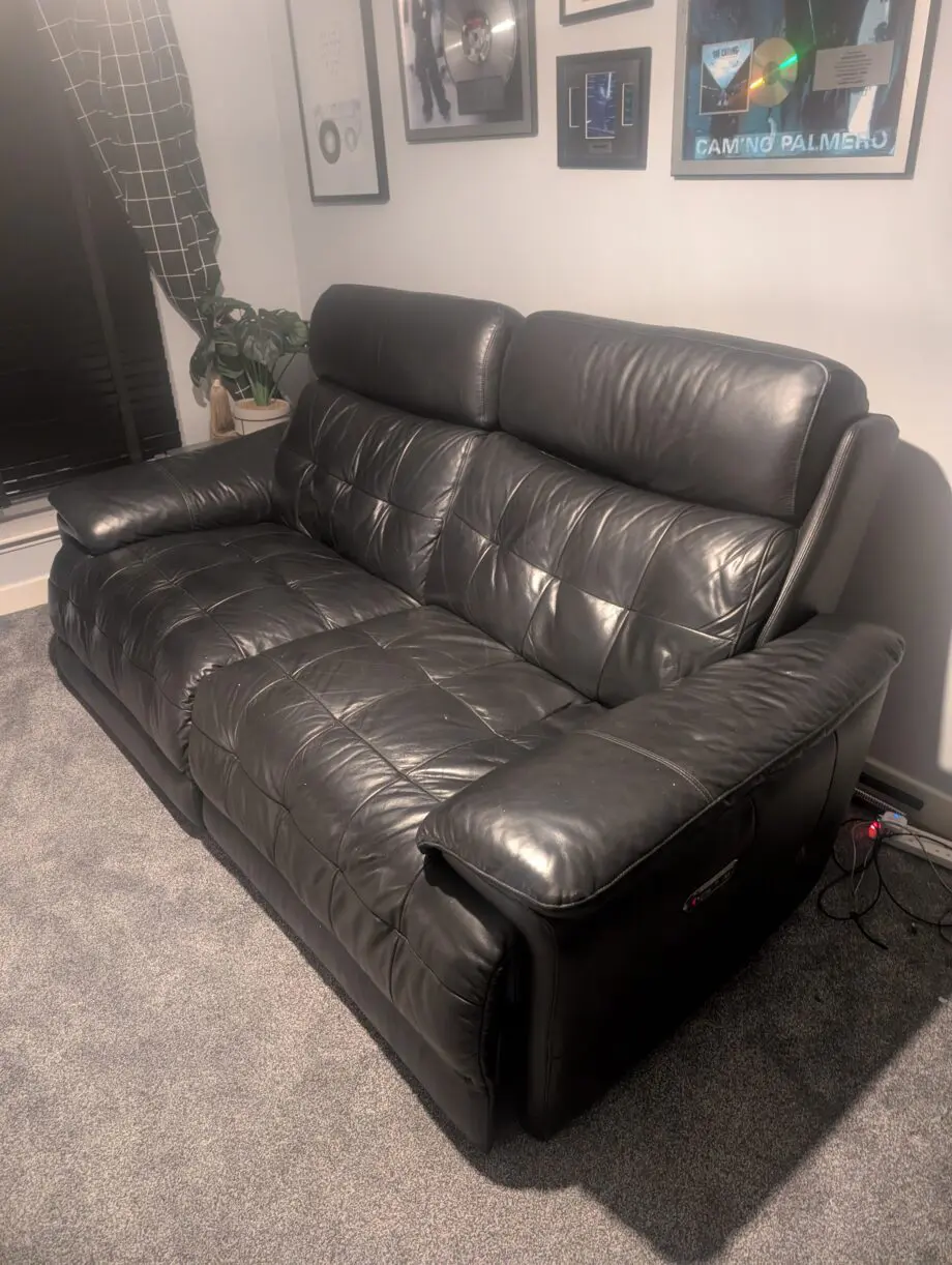 La-Z-Boy Black Leather Electric Recliner Set — 3-Seater + Swivel Recliner Chair