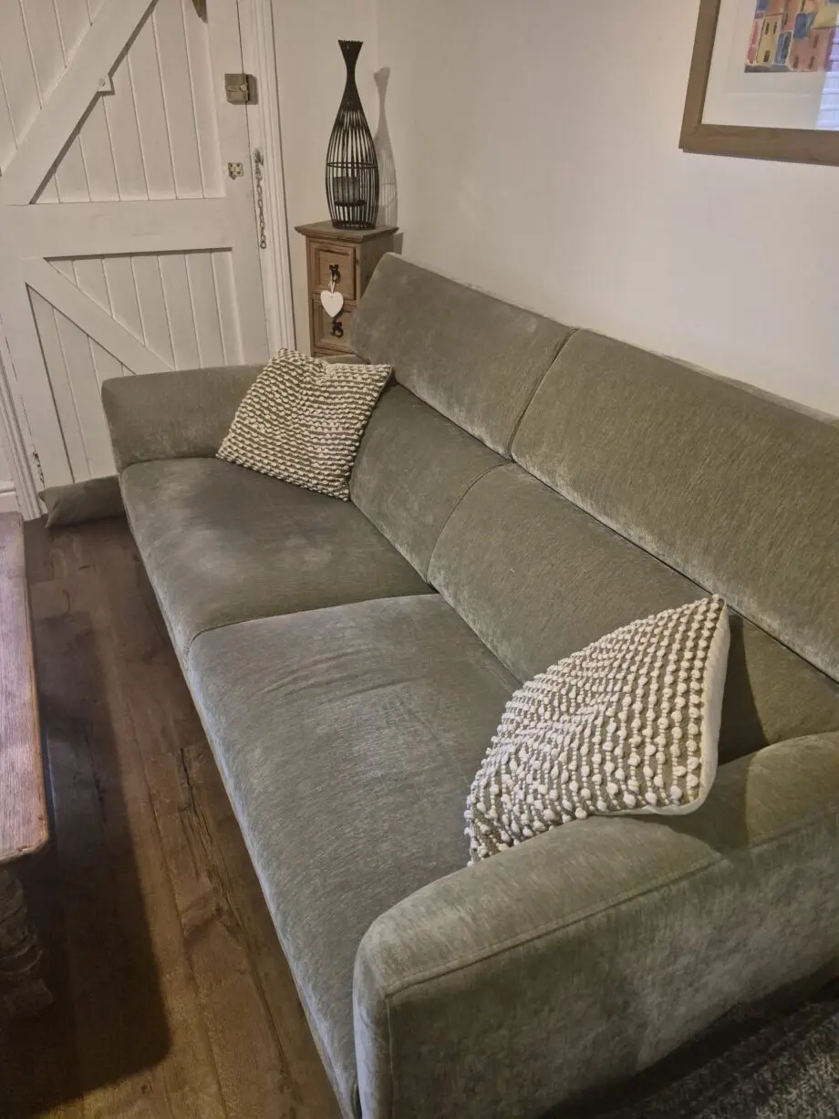 Olive green 3 seater sofa with armchair