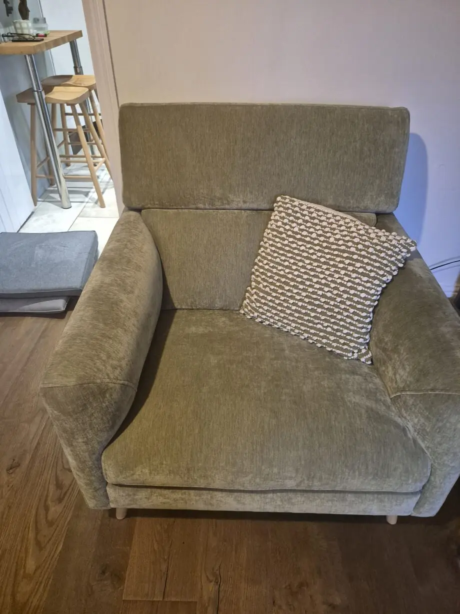 Olive green 3 seater sofa with armchair