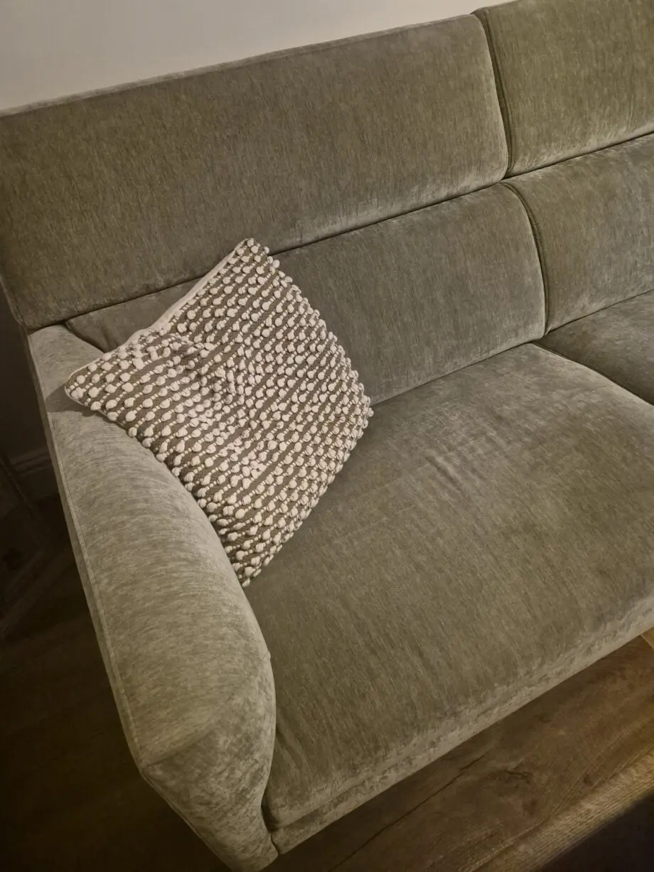 Olive green 3 seater sofa with armchair