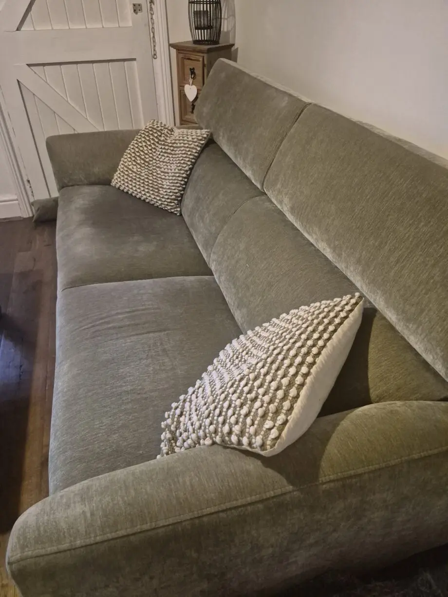 Olive green 3 seater sofa with armchair