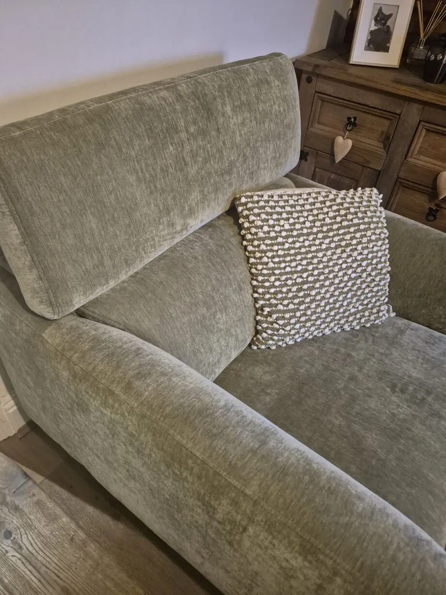 Olive green 3 seater sofa with armchair