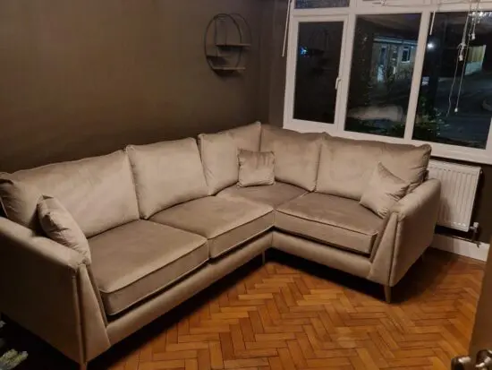 Champagne suede corner sofa