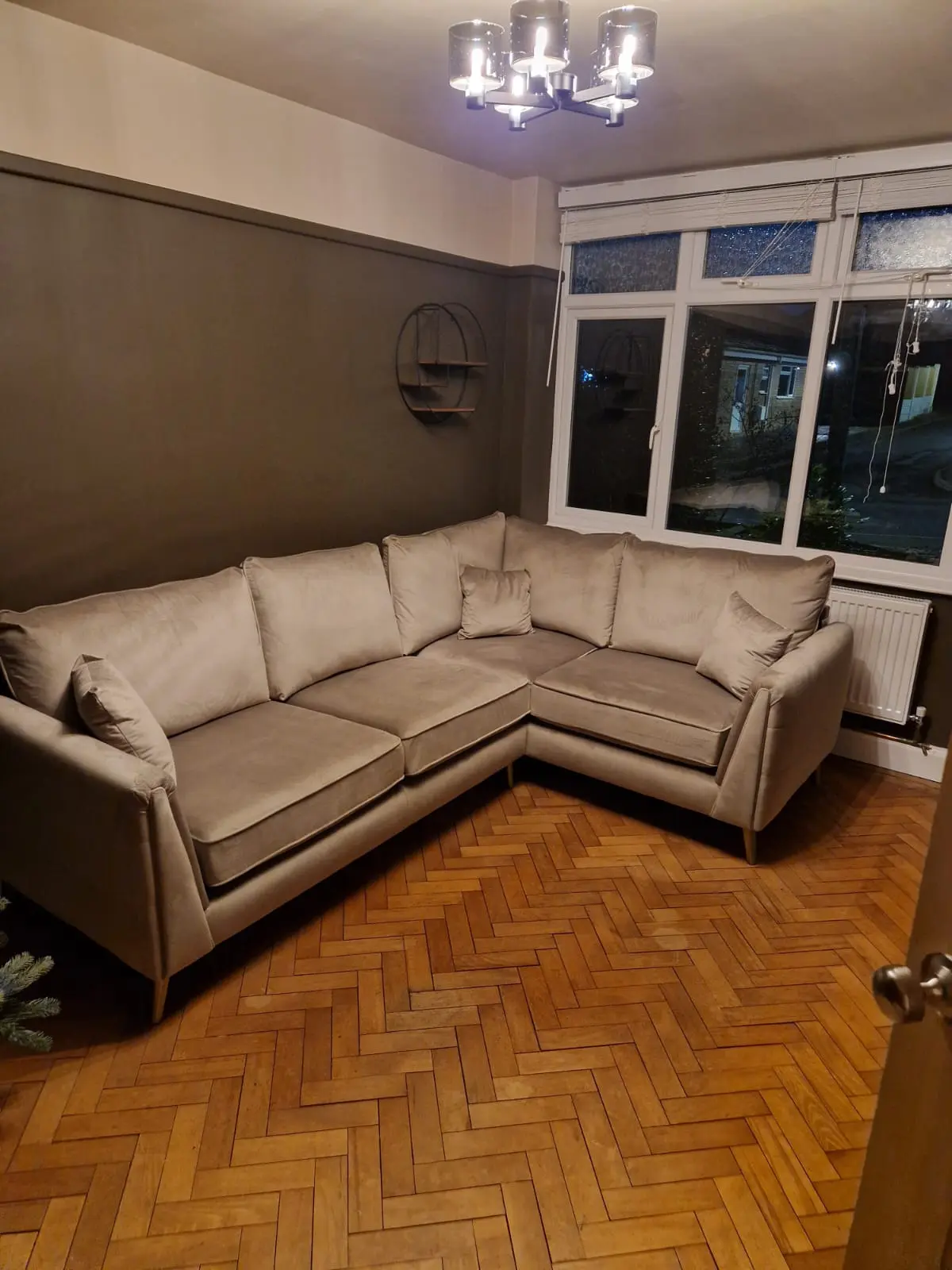 Champagne suede corner sofa