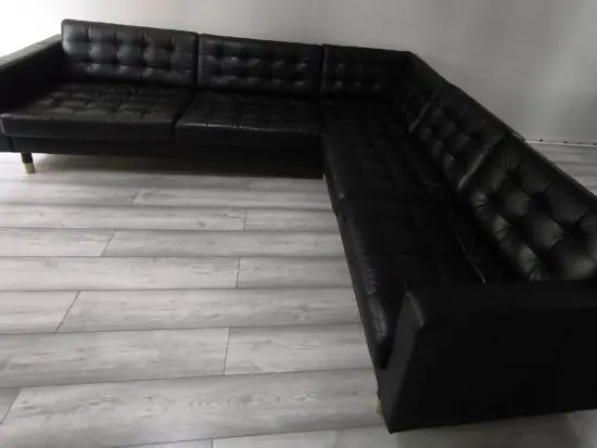 LANDSKRONA Corner sofa, 5-seat, Grann/Bomstad black/wood