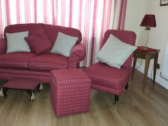 Laura Ashley sofa, chair storage pouffe & 4 cushions