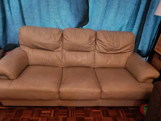 SCS beige/oatmeal leather 3 seater sofa