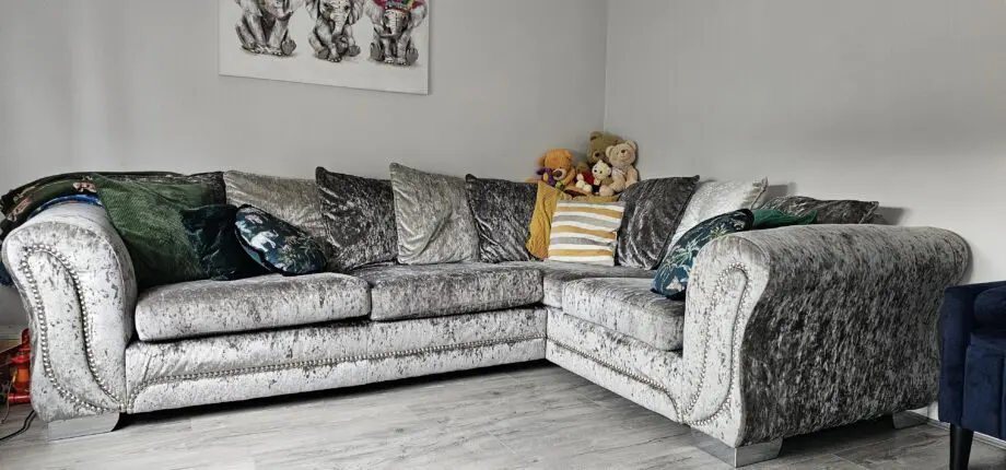 Silver crushed velvet corner sofa