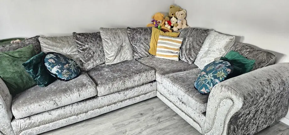 Silver crushed velvet corner sofa