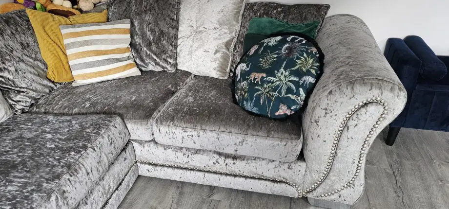 Silver crushed velvet corner sofa