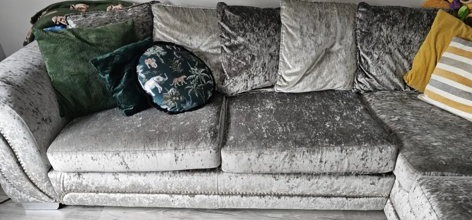 Silver crushed velvet corner sofa