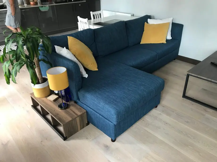 Made blue L shaped sofabed