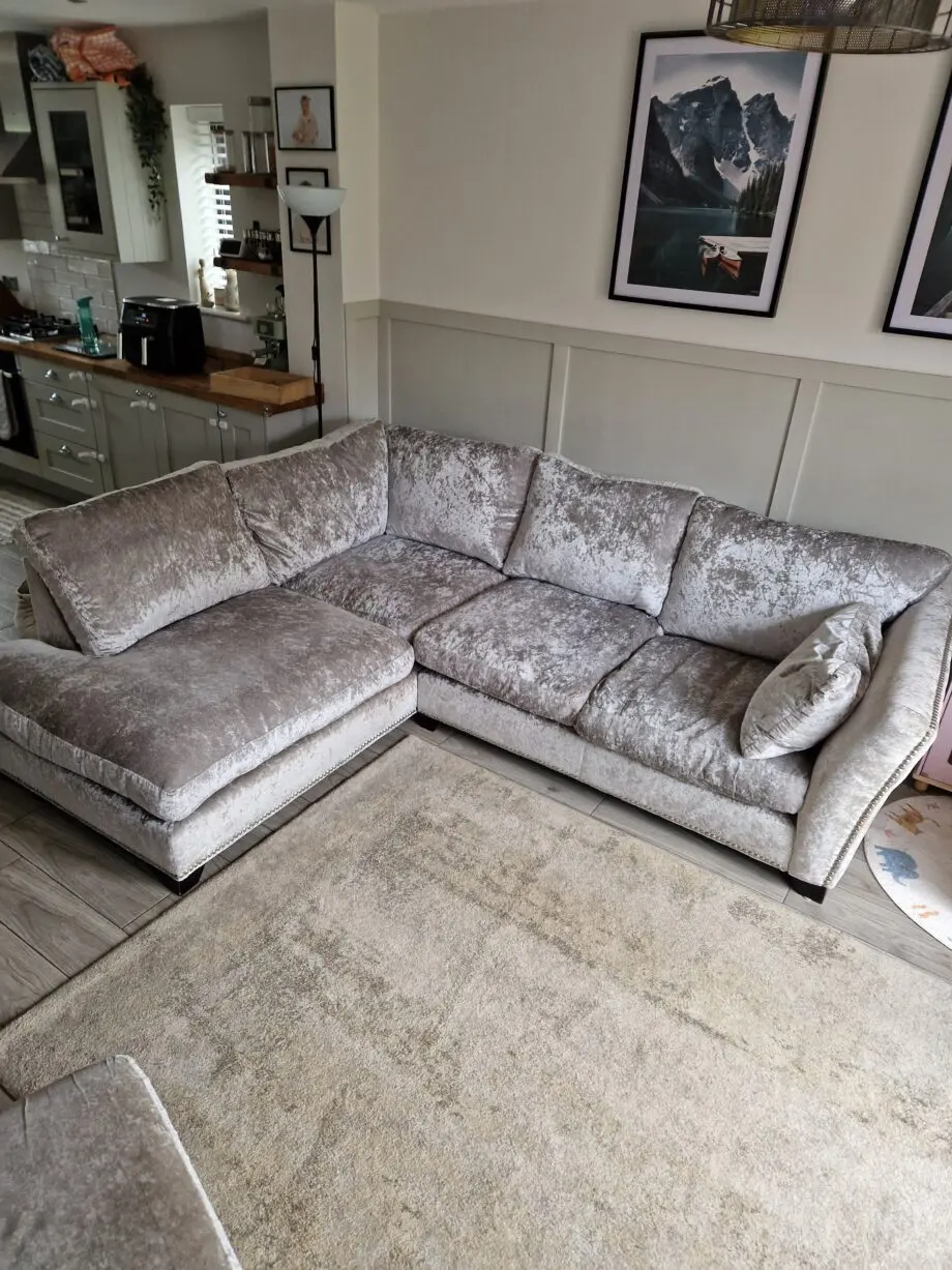 DFS Xara crushed velvet Silver corner sofa