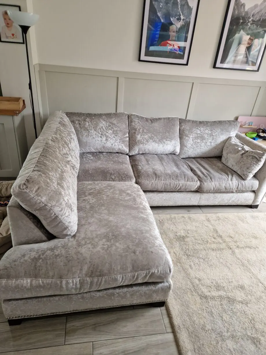 DFS Xara crushed velvet Silver corner sofa