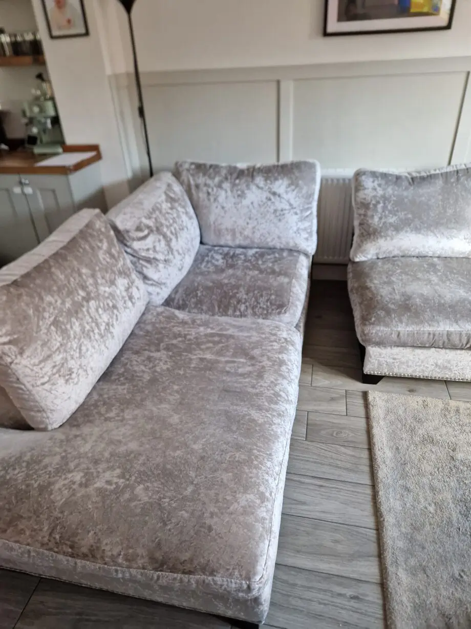 DFS Xara crushed velvet Silver corner sofa
